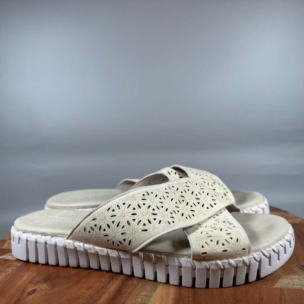 Ilse Jacobsen Tulip 3274 Cream Laser Cut Criss Cross Slide Sandals‎ Womens 41